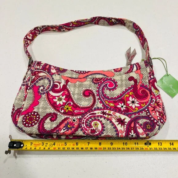 Vera Bradley Cassidy Paisley Meets Plaid shoulder bag NWT Gray Pink Purse - Picture 3 of 8